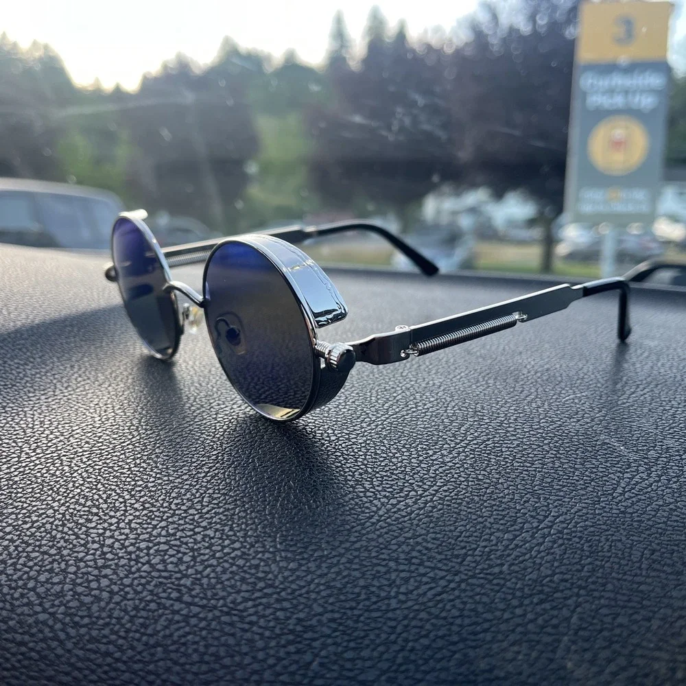 Steampunk Round Sunglasses MSP567 Silver Metal Black Lens 46/19/135 Design Italy